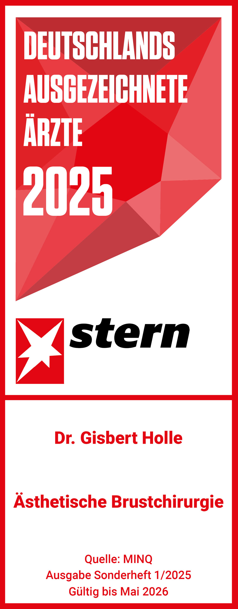 STERN: Deutschlands ausgezeichnete Ärzte - 2025 - Ästhetische Brustchirurgie - Dr. med. Gisbert Holle Frankfurt Main